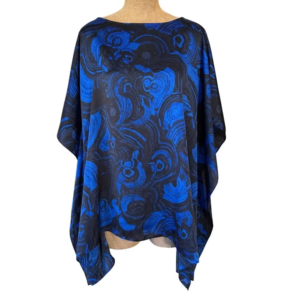Michael Kors Swirl Print Satin Feel Tunic Flutter Top Size XL Beach Boho EUC